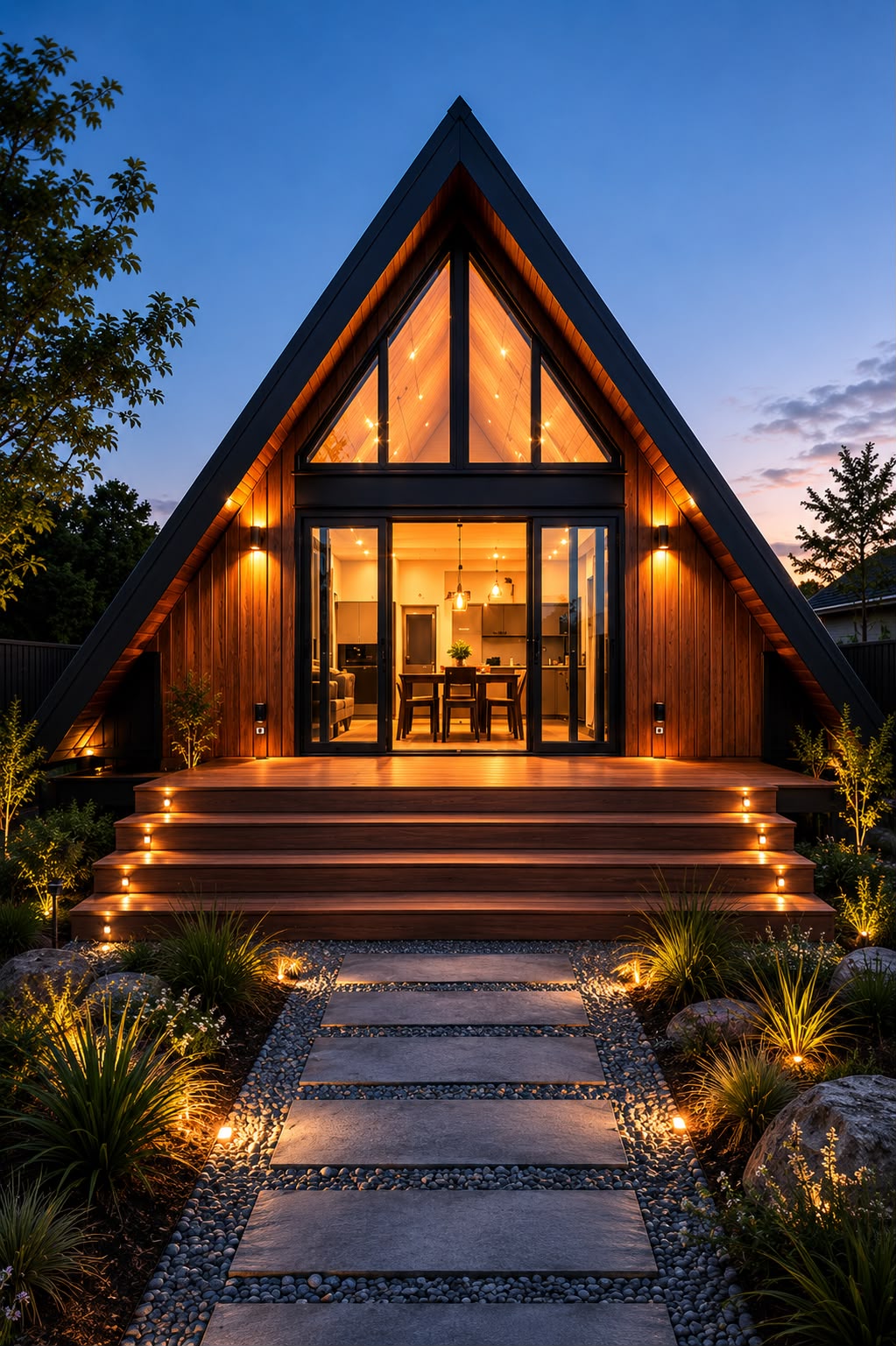 Modern residential building with large windows and landscaped surroundings, bright and welcoming atmosphere